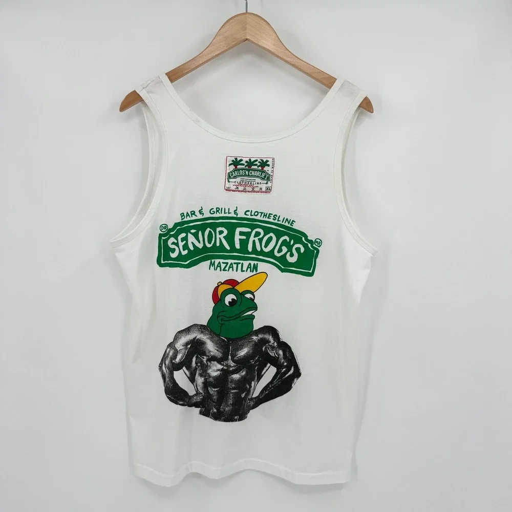 Vintage 90s Senor Frogs Mazatlan Tank Top Carlos n‎ Charlies Bodybuilder Mens XL